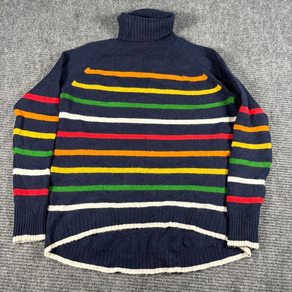 J.Crew Turtleneck Sweater Womens S Navy Blue Excellent Striped High-Low Hem